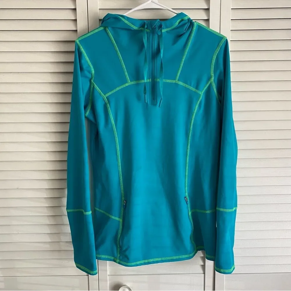 Kirkland Women's Size M Hooded Pullover Top Hiking Active Teal Blue Zip Pockets - Picture 3 of 16